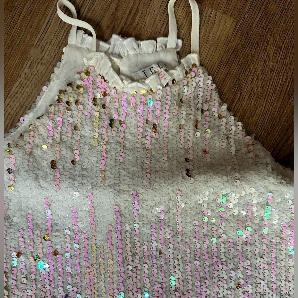 TCEC White and pink sequin halter high mini neck dress. Size small. - Picture 2 of 8
